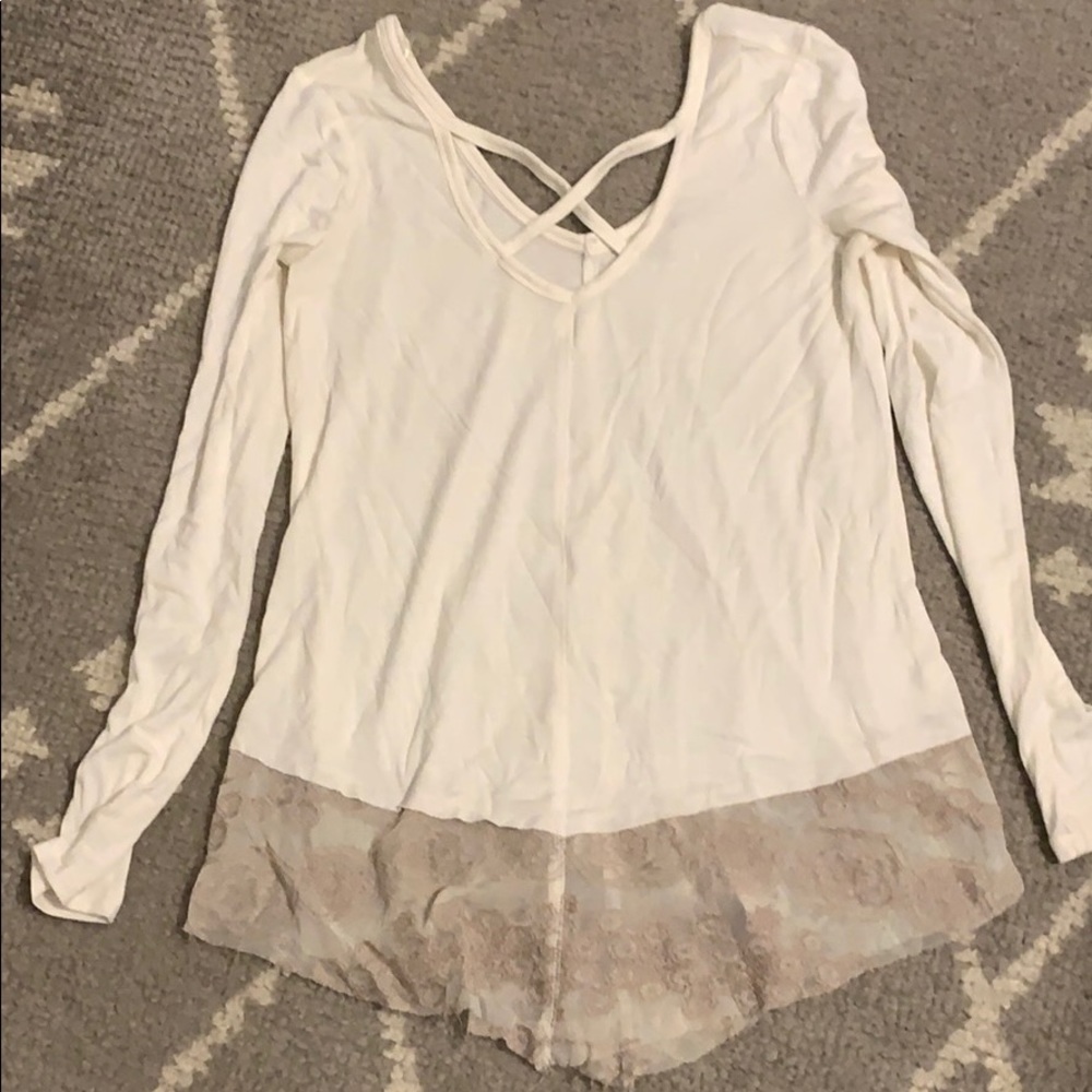 Crisscross long sleeve lace bottom top